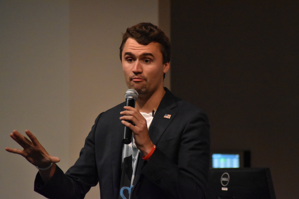 San Marcos, TX / United States - Oct. 24 2018: Turning Point USA founder and president Charlie Kirk during a visit to Texas State University in San Marcos.
