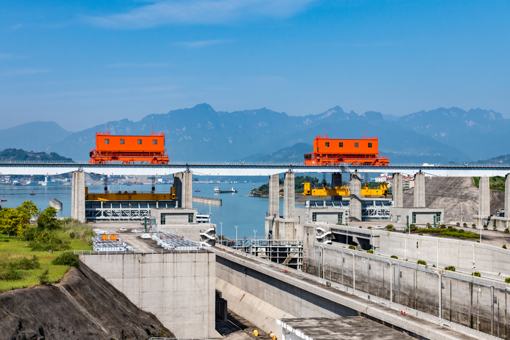 Three gorges dam, Xiling, China, October 10,2018, via of ship lifts and locks, Three Gorges Dam, China