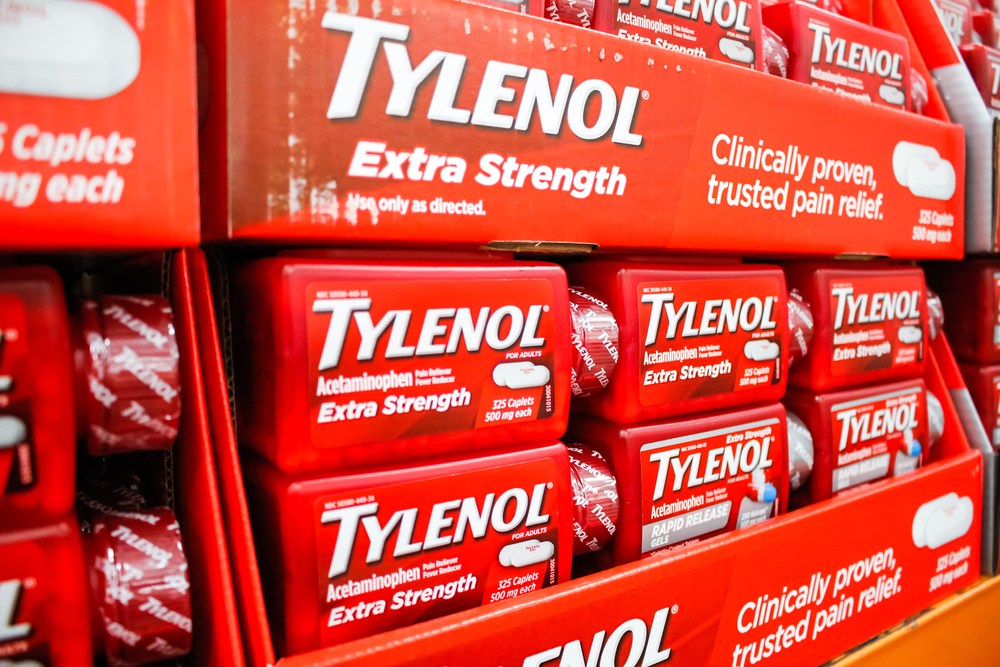 Los Angeles, California, United States - 02-13-2020: A view of several containers of Tylenol on display at a local big box grocery store.
