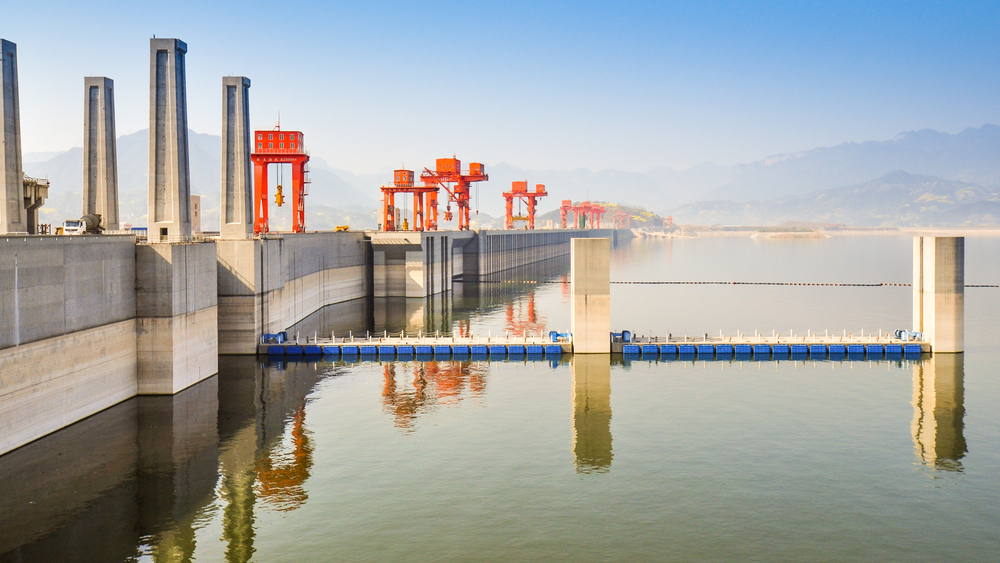 Lakeside View of the Three Gorges Dam on a Misty Day - Sandouping, Yichang, China
