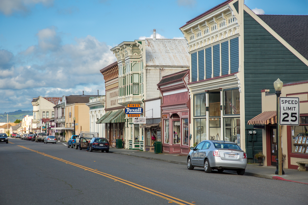 Ferndale, California - 5/4/2012:  The main street of the victorian village of Ferndale.