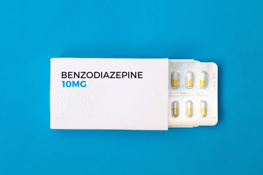 box of Benzodiazepine medication prescribed for depression