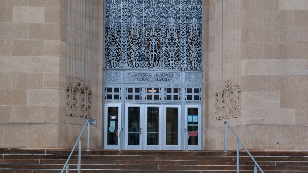 The entrance to Jackson County Courthouse in Kansas City, Missouri, USA, March 24, 2022. 