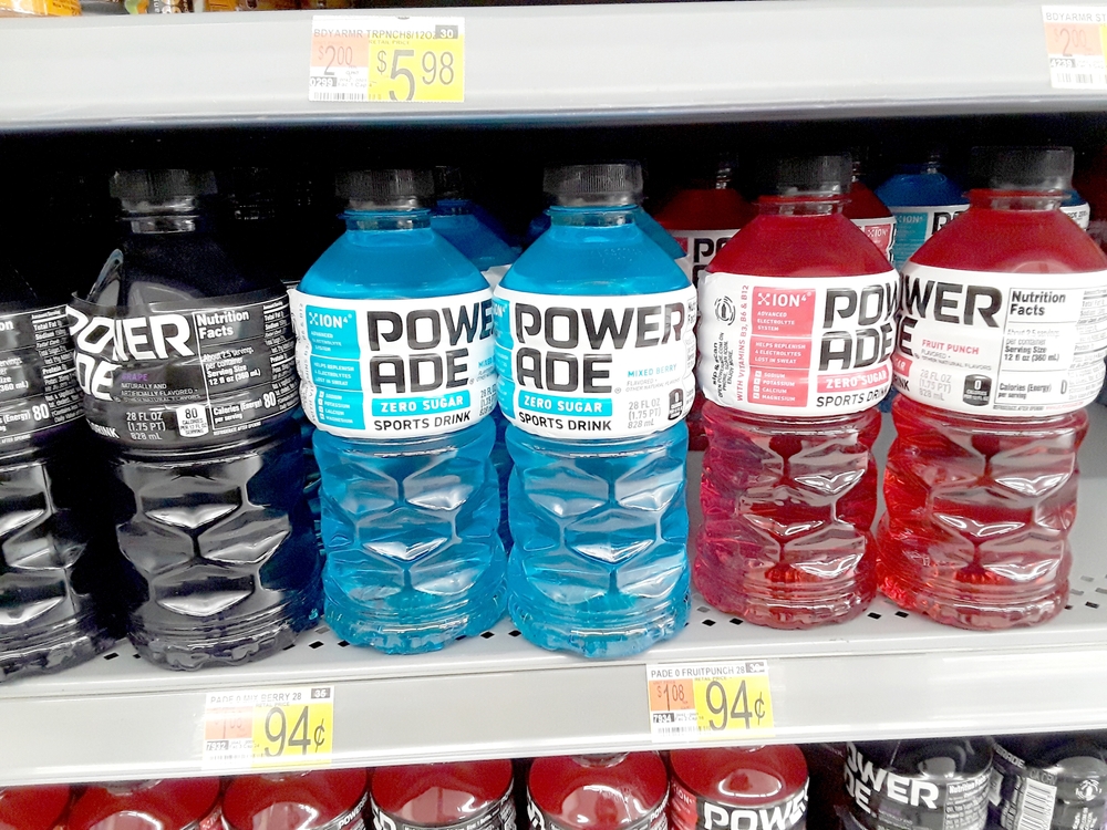 North Windham, CT, USA - April 2, 2022: Powerade replenishes vitamins and electrolytes lost during physical activities. Powerade is a division of Coca-Cola.