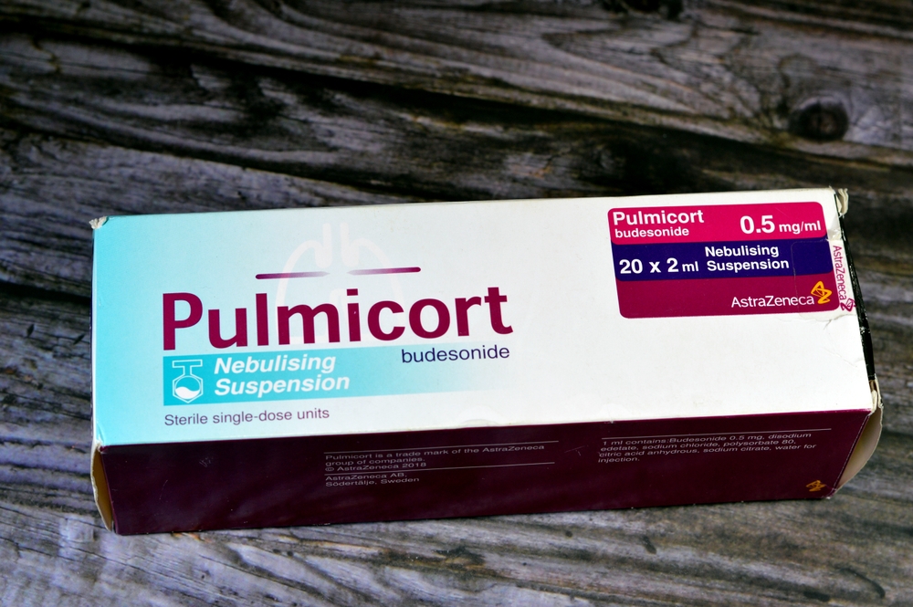 Cairo, Egypt, January 11 2024: Pulmicort nebulizing suspension, budesonide sterile single dose units, nebulising effect, AstraZeneca UK Limited company, used for bronchial asthma, selective focus