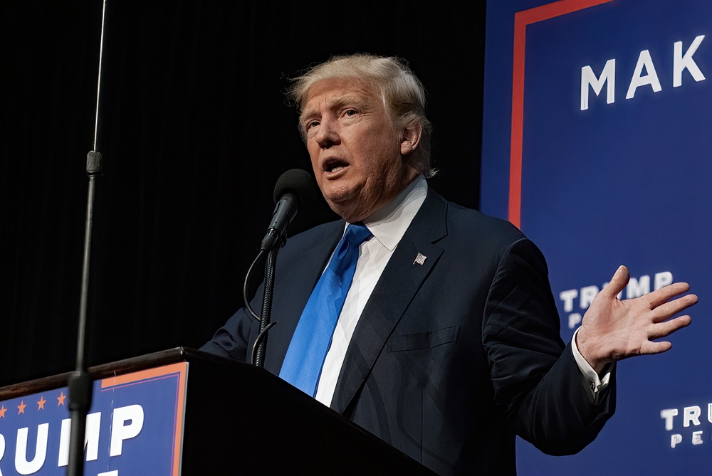 SIOUX CITY, IOWA, USA - NOVEMBER 6, 2016
Republican presidential candidate Donald Trump speaking to his supporters at the “Make America Great Again” rally in the Sioux City Iowa convention center