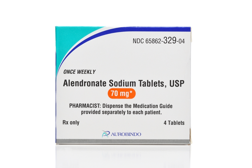 Irvine, California - 8 Aug 2024: Box of alendnate sodium tablets.
