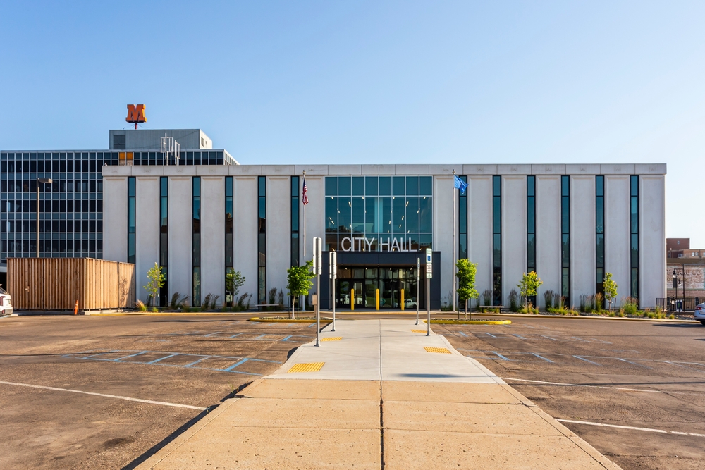 Minot, North Dakota, USA - June 30th, 2025: Minot City Hall in the downtown