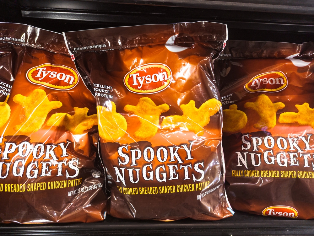 Apex, North Carolina - September 7 2025: Tyson Spooky Nuggets Halloween Ghost Bat Pumpkin Shaped Holiday Seasonal Limited Edition Dinner Chicken Product Processed Meat Brand 