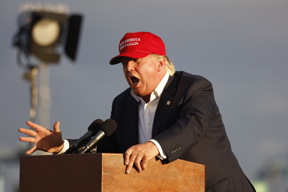 September 15, 2015, Donald Trump, 2016 Republican presidential candidate, speaks during a rally aboard the Battleship USS Iowa in San Pedro, Los Angeles, California