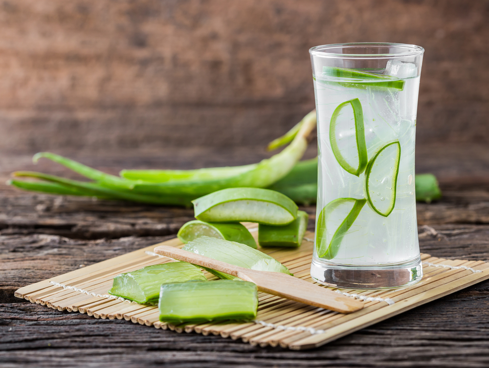 Aloe vera on wooden table