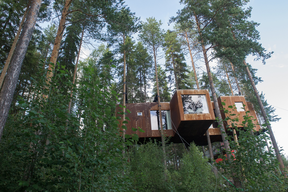 HARADS, SWEDEN - 29 JULY 2017 : The Dragonfly a modern treehouse in the woods
