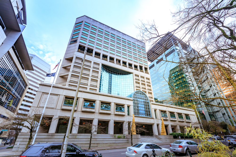 Portland, United States - Dec 19, 2017 : Multnomah County Justice Center in downtown Portland