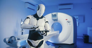 Bill Gates Wants to Tax Robots That Replace Jobs, and Some Believe the Revenue Could Fund Universal Basic Income AI Robot in front of an MRI Machine. Job automation concept