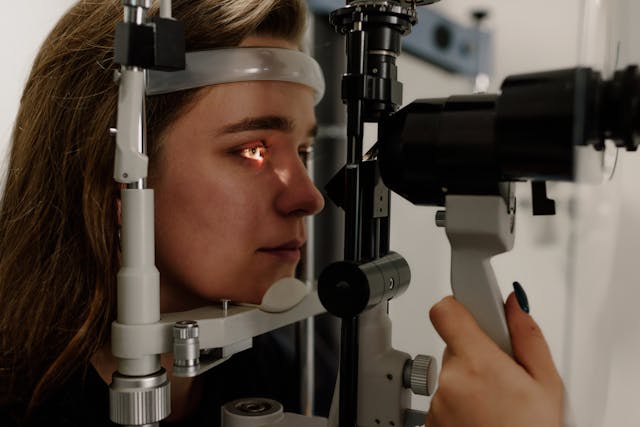 a woman having her eyes tested