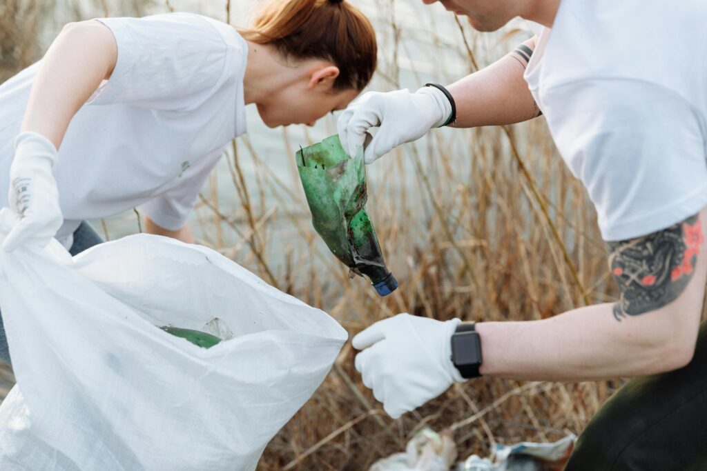 Volunteer People Picking Up Trash and Plastics

