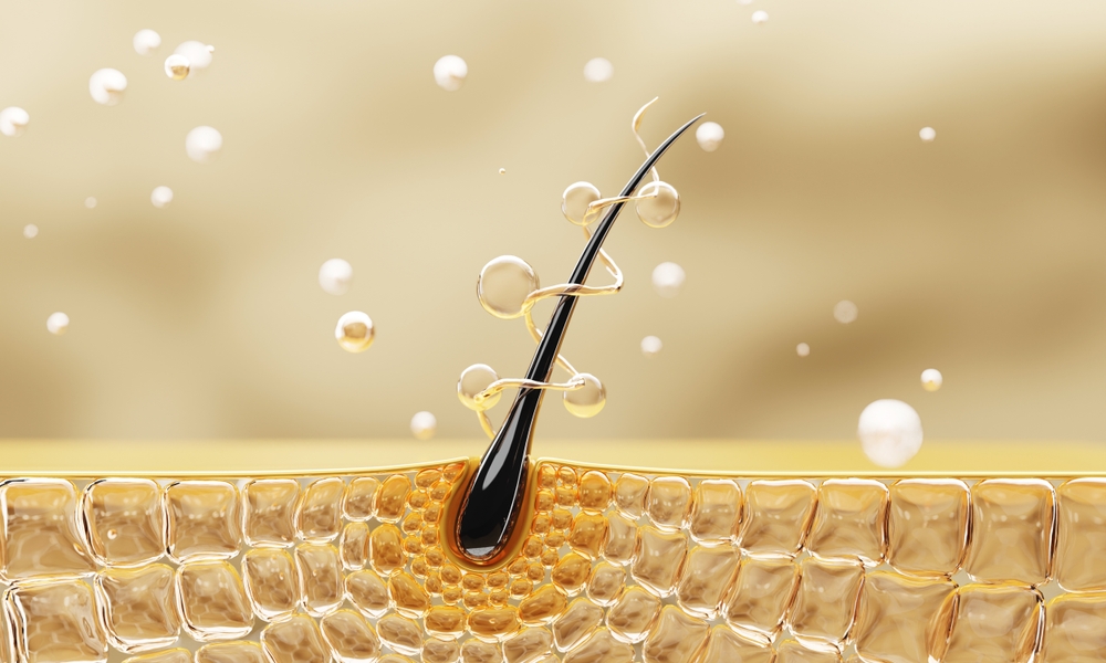 Nourish hair of shampoo or serum. Repair damaged hair. 3d rendering.
