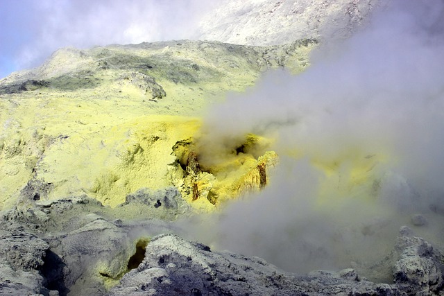 steam coming from a volcano