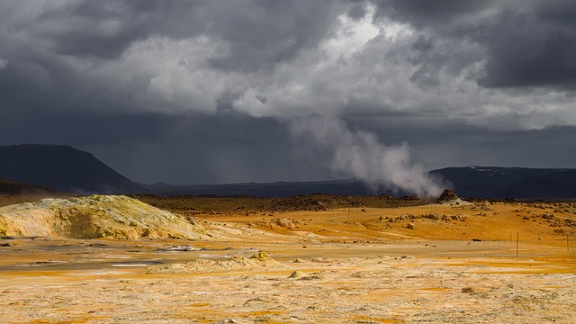 volcano in a desert landscape