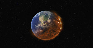 3D rendering with half the Earth on fire, seen from space. End of the world / apocalypse concept