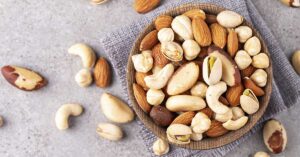 Various shelled nuts like almonds, cashews, pistachios and brazil nuts
