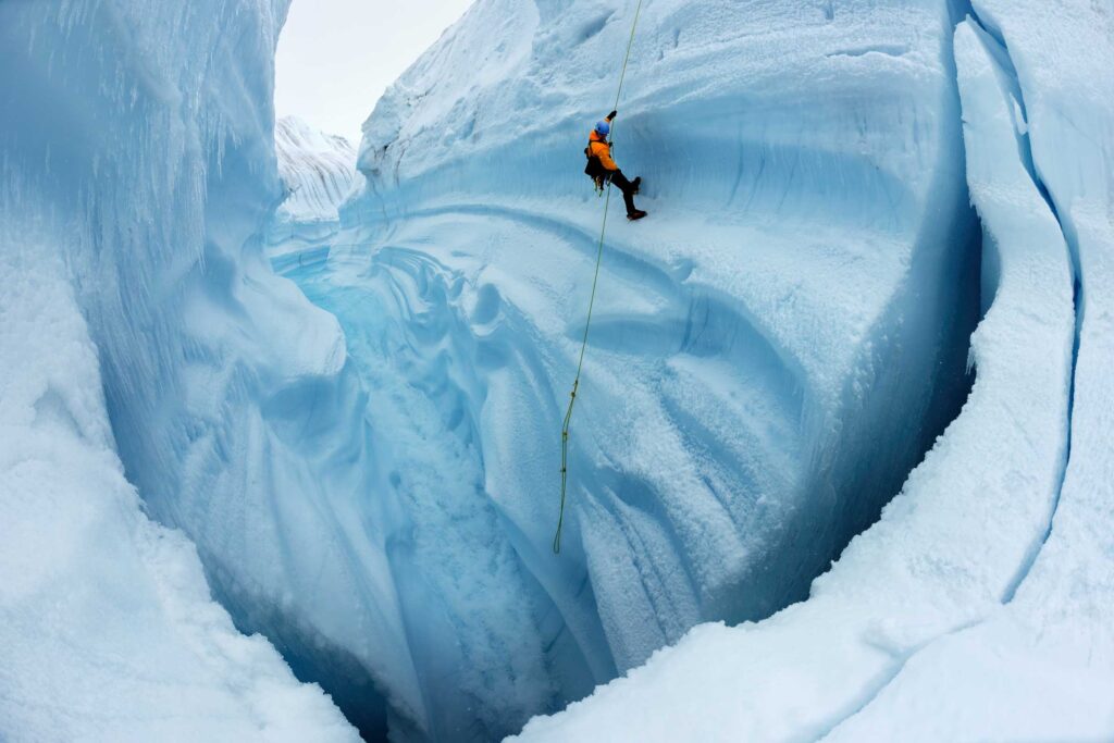"EIS director and founder James Balog Rappelling in Survey Canyon #1"Survey Canyon, Greenland (2009)