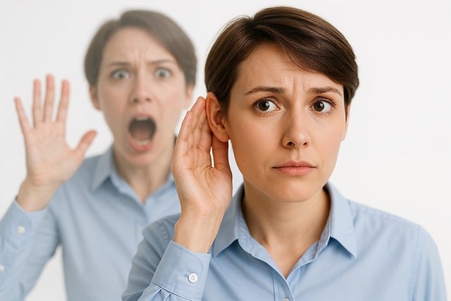 woman hearing herself speak