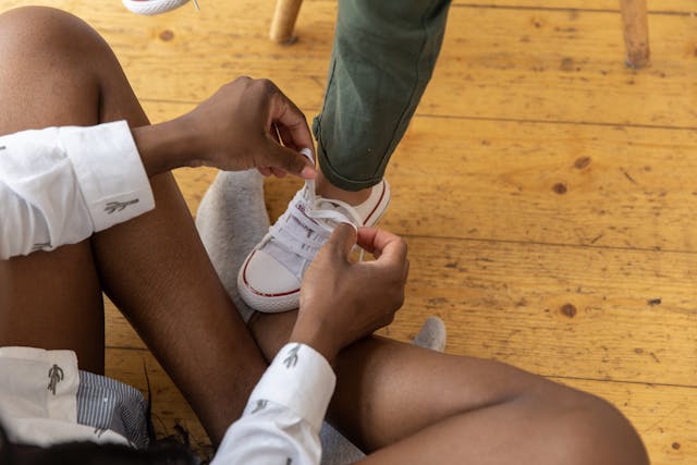 putting a shoe on