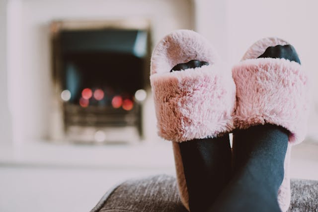 black socks and pink slippers