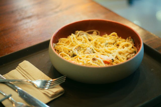 cooked pasta in a bowl