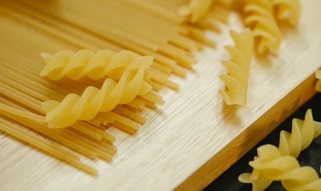 uncooked pasta on a table