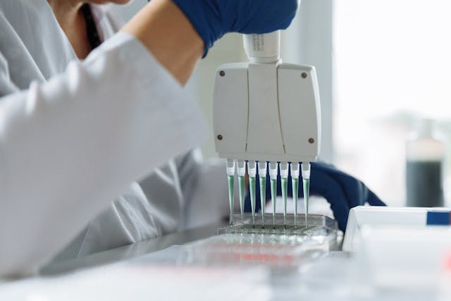 researcher working with samples