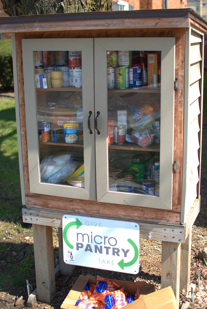 Lockport, Illinois, USA. April 3, 2021. A Micro Pantry which is a way for people to help people with no requirements for participation.
