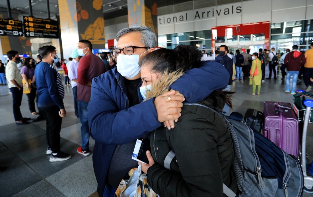 New Delhi, India, March 03, 2022: Indian student studying in Ukraine meet with family members upon her arrival at Indira Gandhi International airport. Operation Ganga to evacuate indian Nationals.  