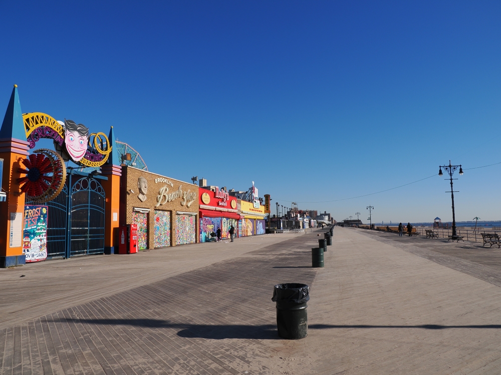 New York, USA - January 02, 2024: Image of a deserted Coney Island during the winter months.