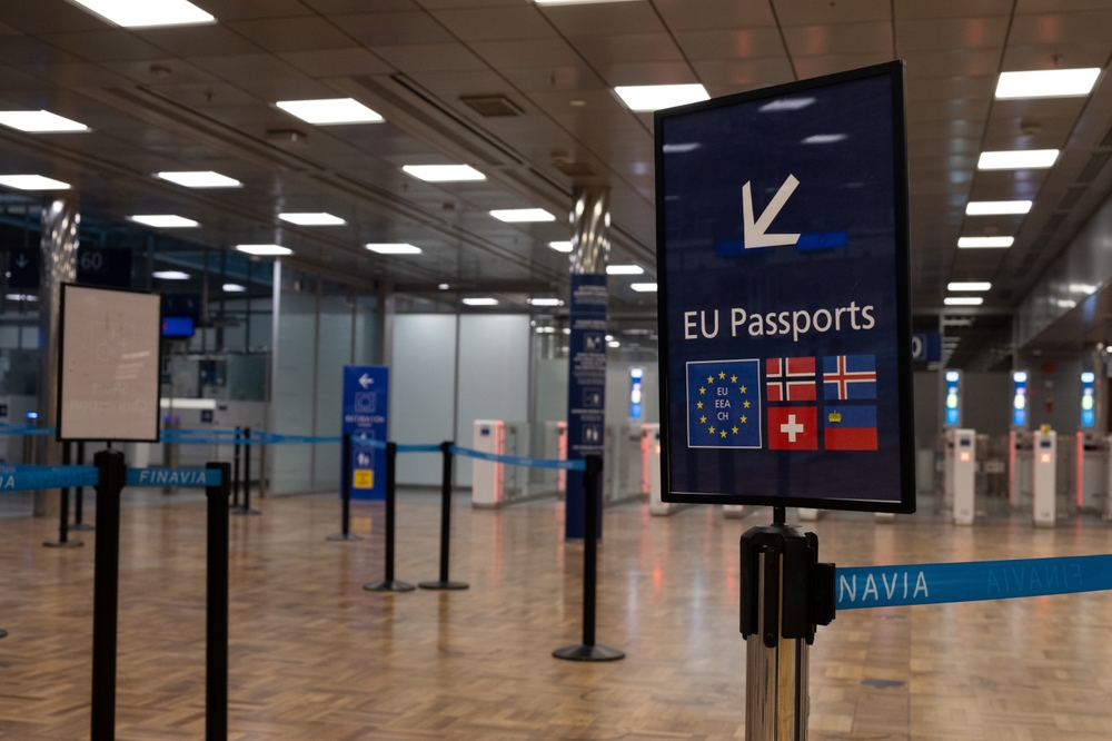 Helsinki, Finland, July 23 2024: Empty airport border control waiting area. Helsinki vantaa airport