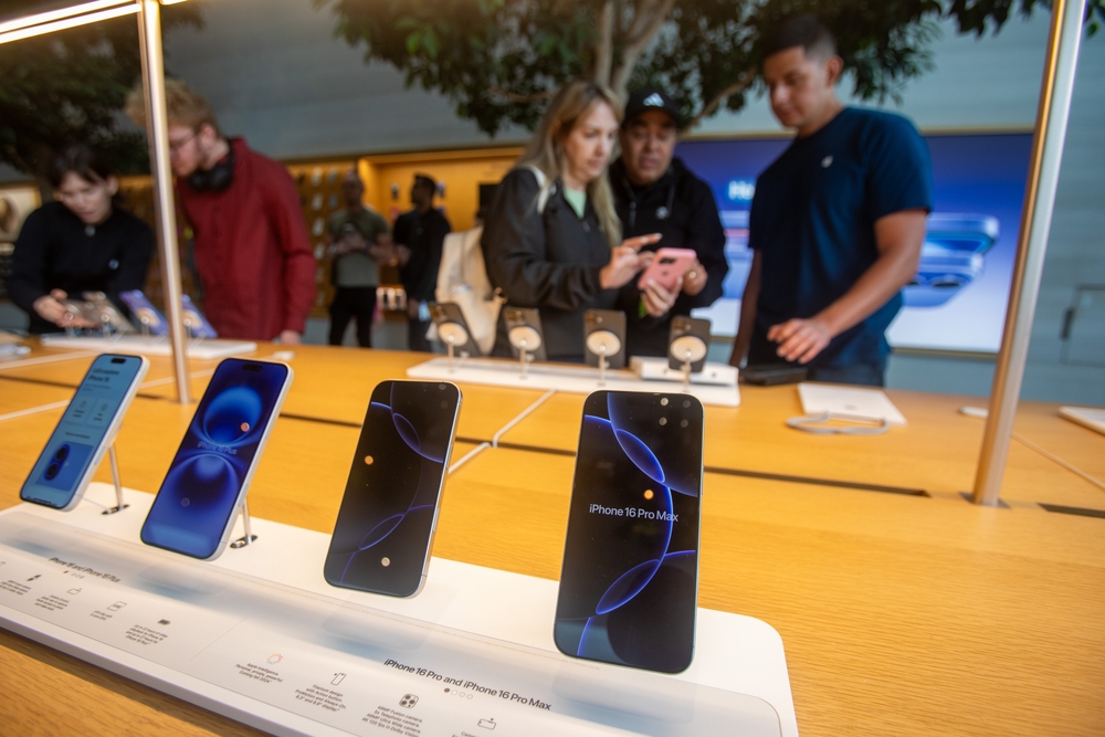 The Apple's new iPhone 16 models are displayed at the Apple The Grove in Los Angeles on Friday, Sept. 20, 2024. Apple's new iPhone 16 lineup is available to purchase in-store starting Friday.  