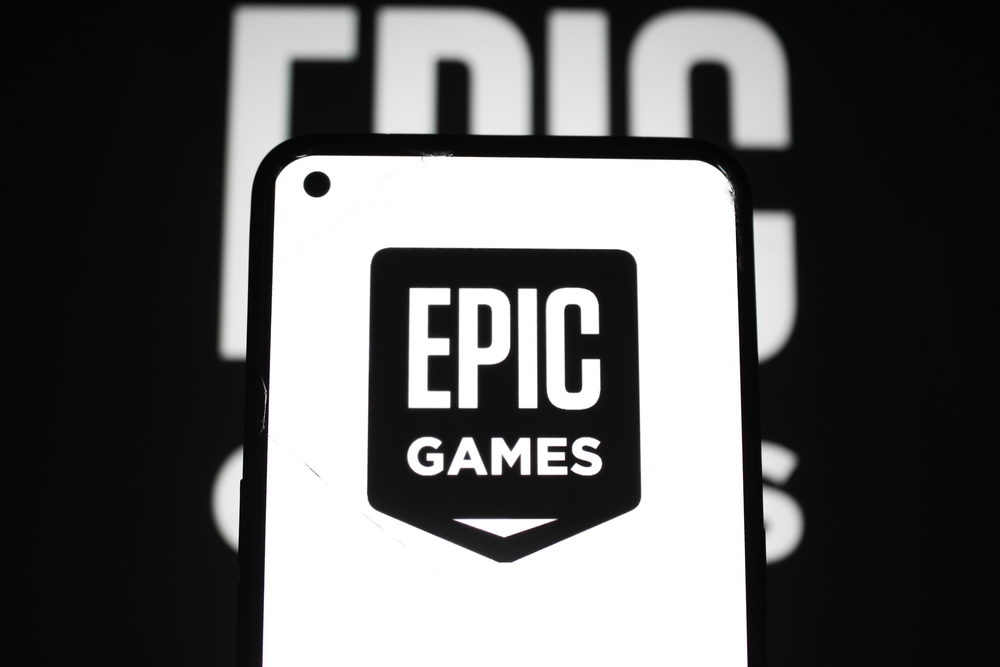 Epic Games logo displayed on a smartphone screen. Indonesia - June 12, 2025