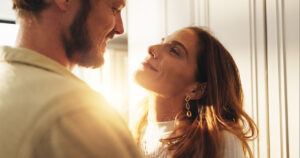 woman smiling at man