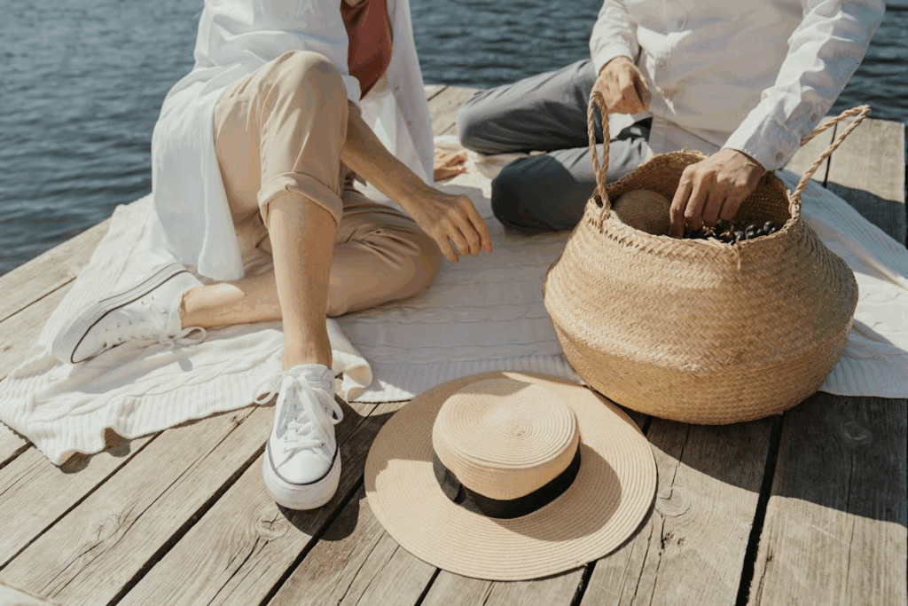 Woven Basket and Straw Hat on Wooden Platform things men secretly adore