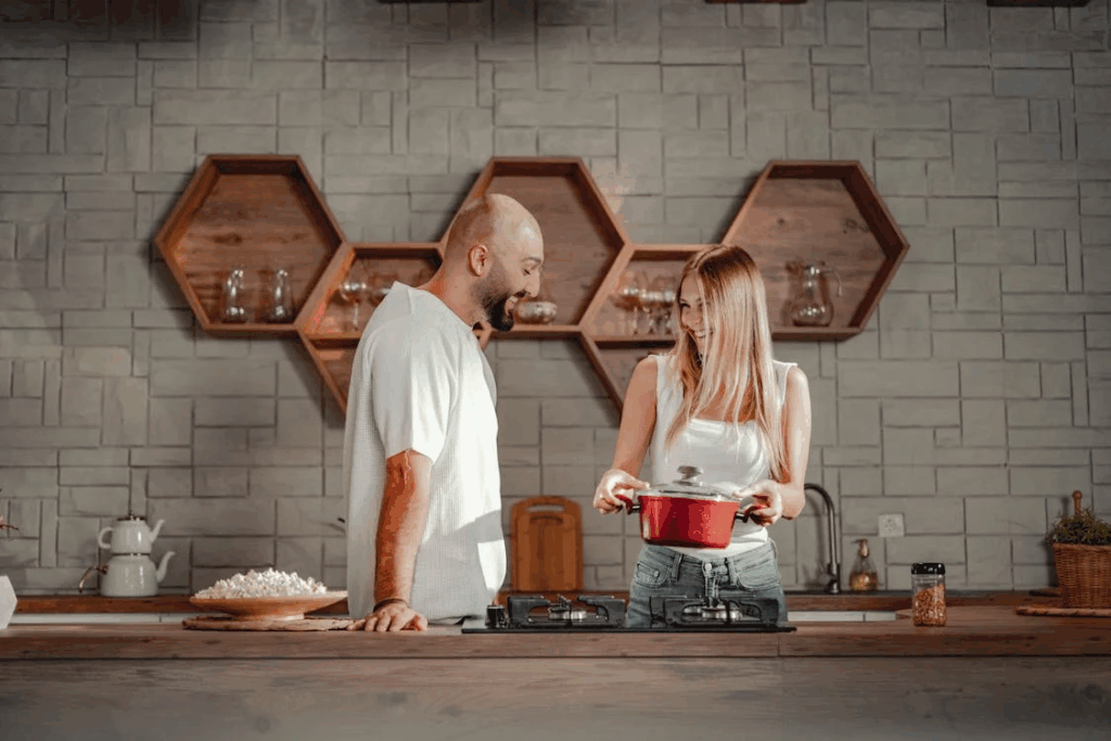 Couple Cooking Together in Modern Kitchen