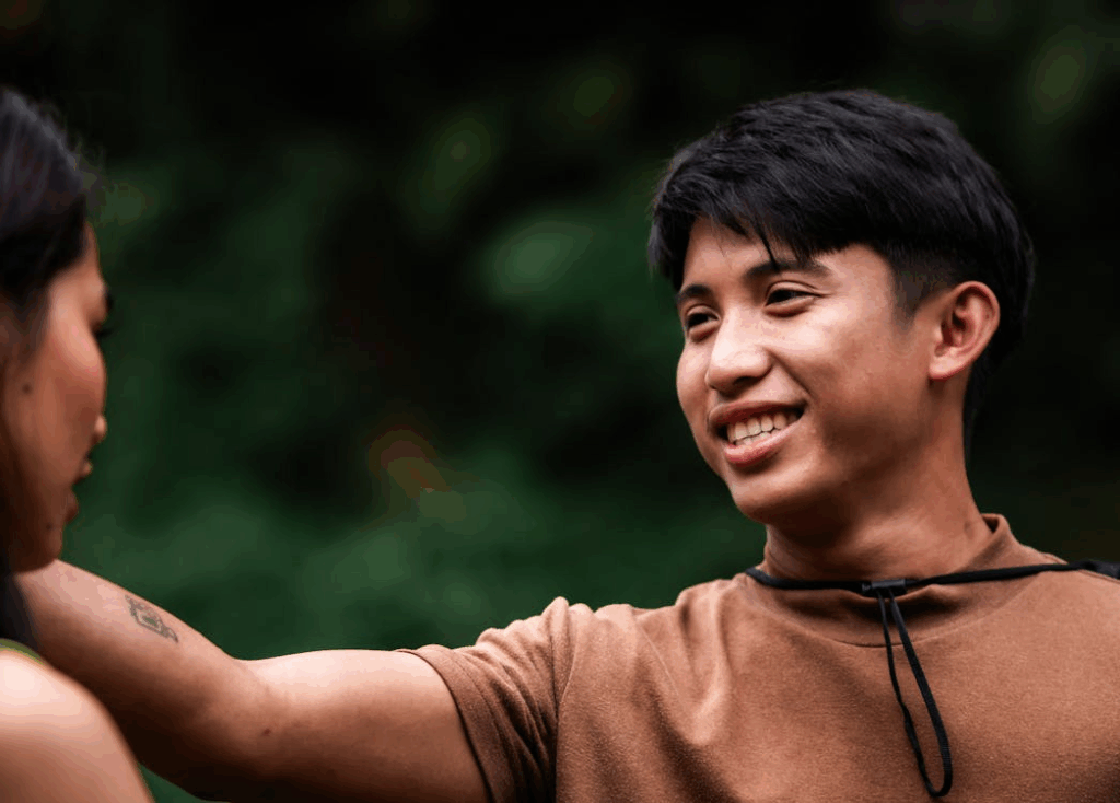 Joyful interaction between friends in nature