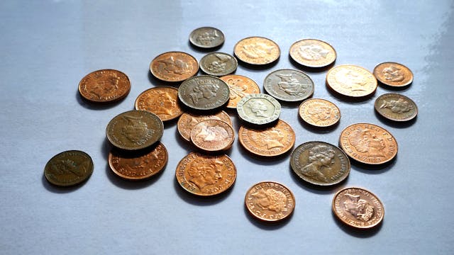 pennies on a table