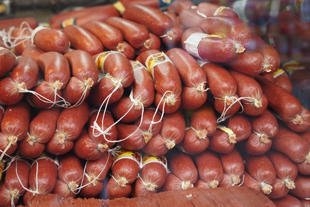 sausages packaged on a shelf