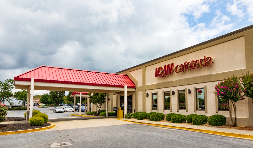 STATESVILLE, NC, USA-JUNE 19, 2019: One of a southern chain of cafeteria-style restaurants.  Exterior and parking lot.