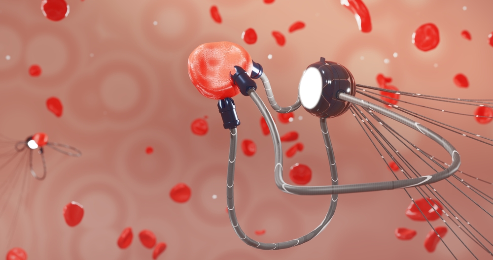 Nanotechnology, Robot healing in blood cells. 3d render.