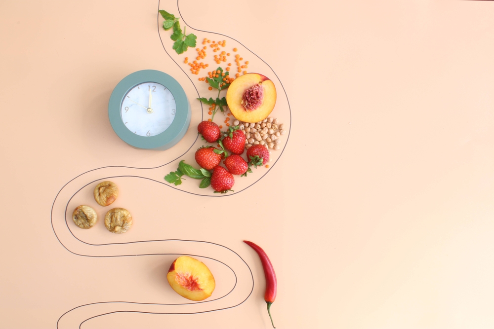 Chrononutrition clock watch fruits intermittent fasting diet meal timing healthy veggi vegan digestive system food chrono diet crohn disease clock and food