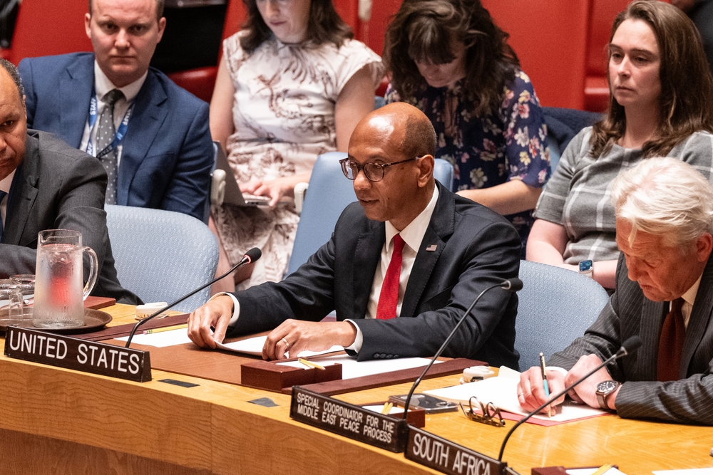 Ambassador Robert Wood of The US speaks during Security Council meeting at UN Headquarters in New York on May 29, 2024