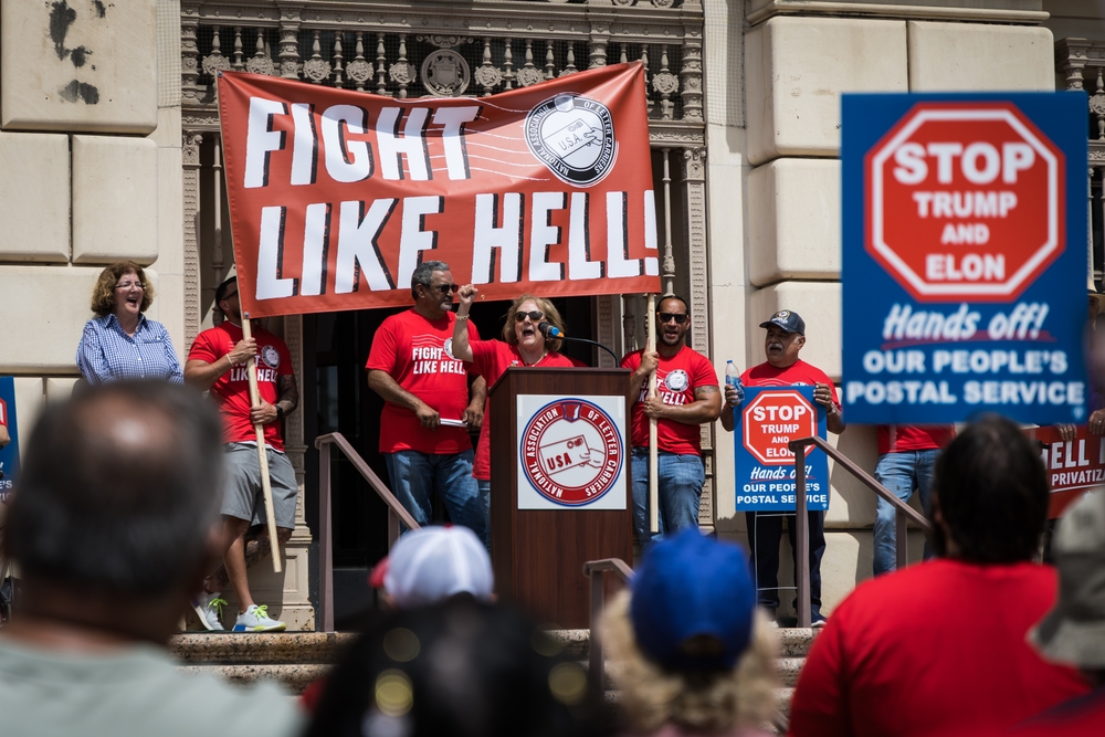San Antonio, Texas, USA - March 23, 2025 Scenes from a protest for the United States Post Office in downtown San Antonio, Texas