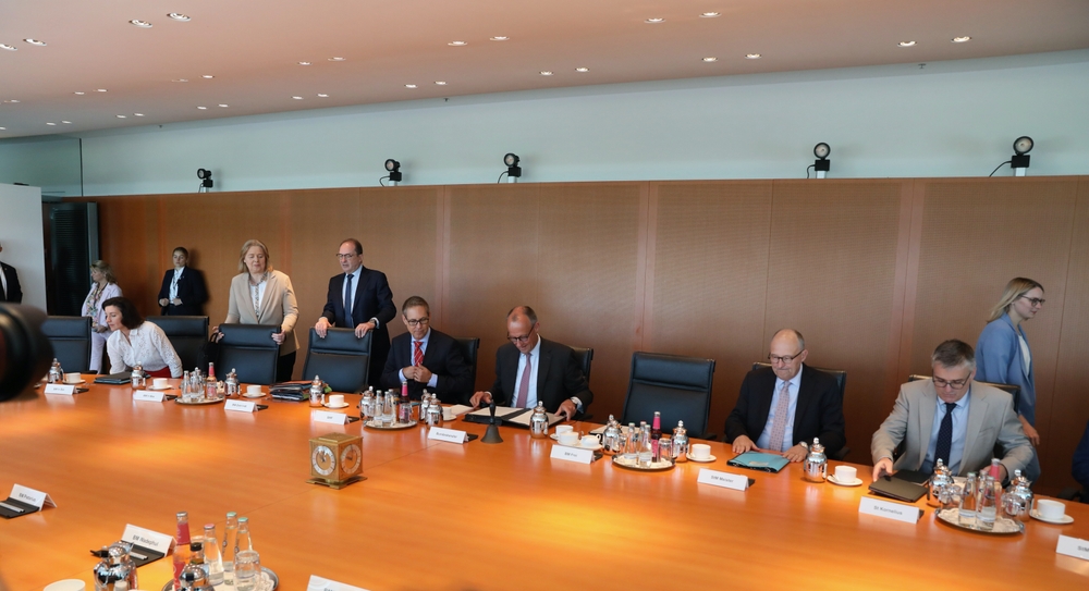 Berlin, Germany, July 2, 2025. Federal Chancellor Friedrich Merz opens a cabinet meeting in the Cabinet Room of the Federal Chancellery in Berlin.